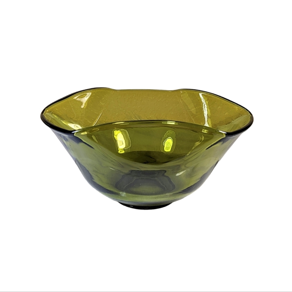 Vintage Viking Glass Folded Green Console Bowl Retro Mid Century